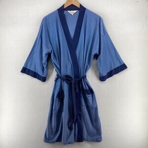 BVD Robe Mens OS Kimono Wrap Tie Belted Lounge Bathrobe VTG Blue